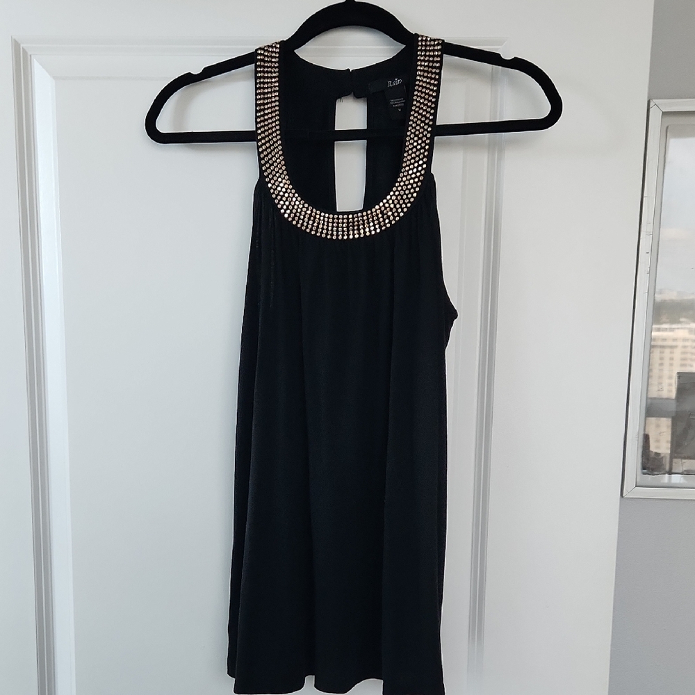 Embellished Black Sleeveless Top, Size M, pre-loved